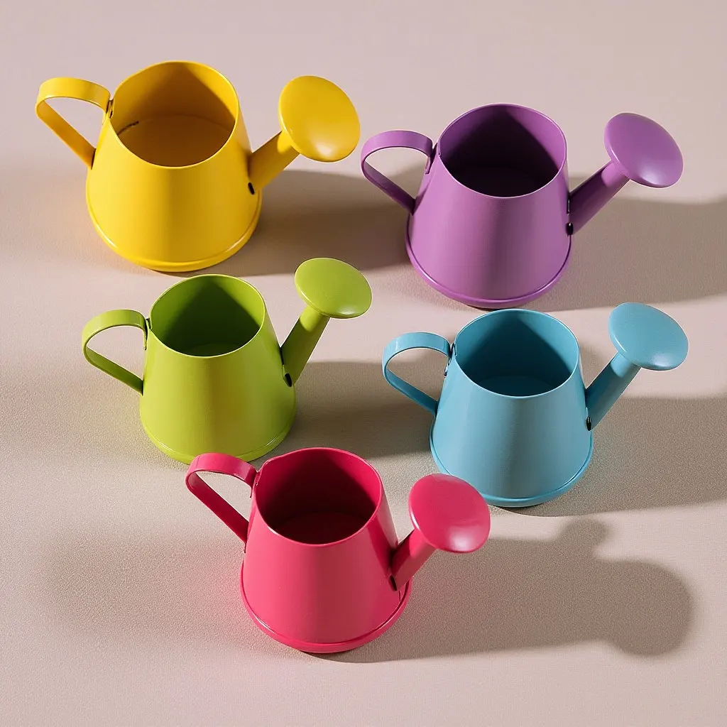 5Pcs Mini Watering Can Set Small Metal Garden Water Pot Colorful Indoor Outdoor Plants Watering Bucket for Decorative