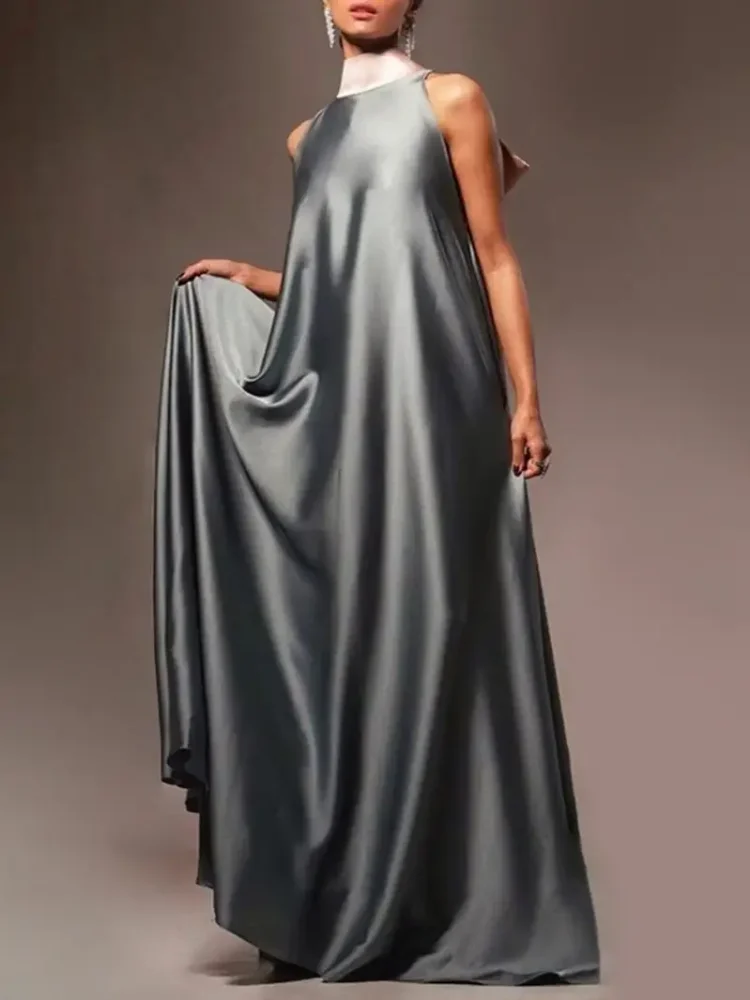 Vestido de banquete sofisticado, estilo halter sem mangas, roupa de noite leve e luxuosa, adequado para tapete vermelho/descãs sofisticados/festas da moda, uma peça de declaração