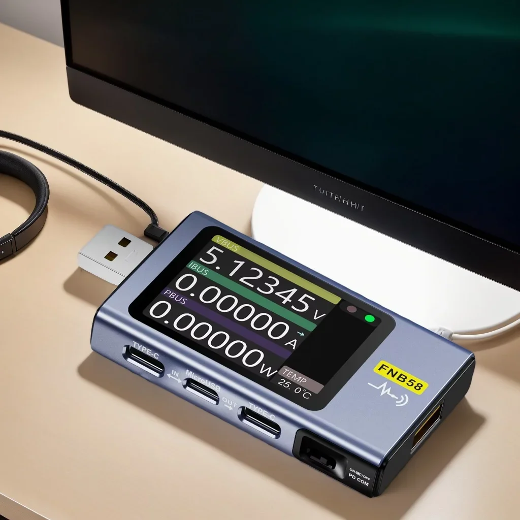 

FNIRSI-FNB58 Цифровой вольтметр Амперметр USB-тестер TYPE-C Быстрое обнаружение заряда Измерение емкости триггера Измерение пульсаций