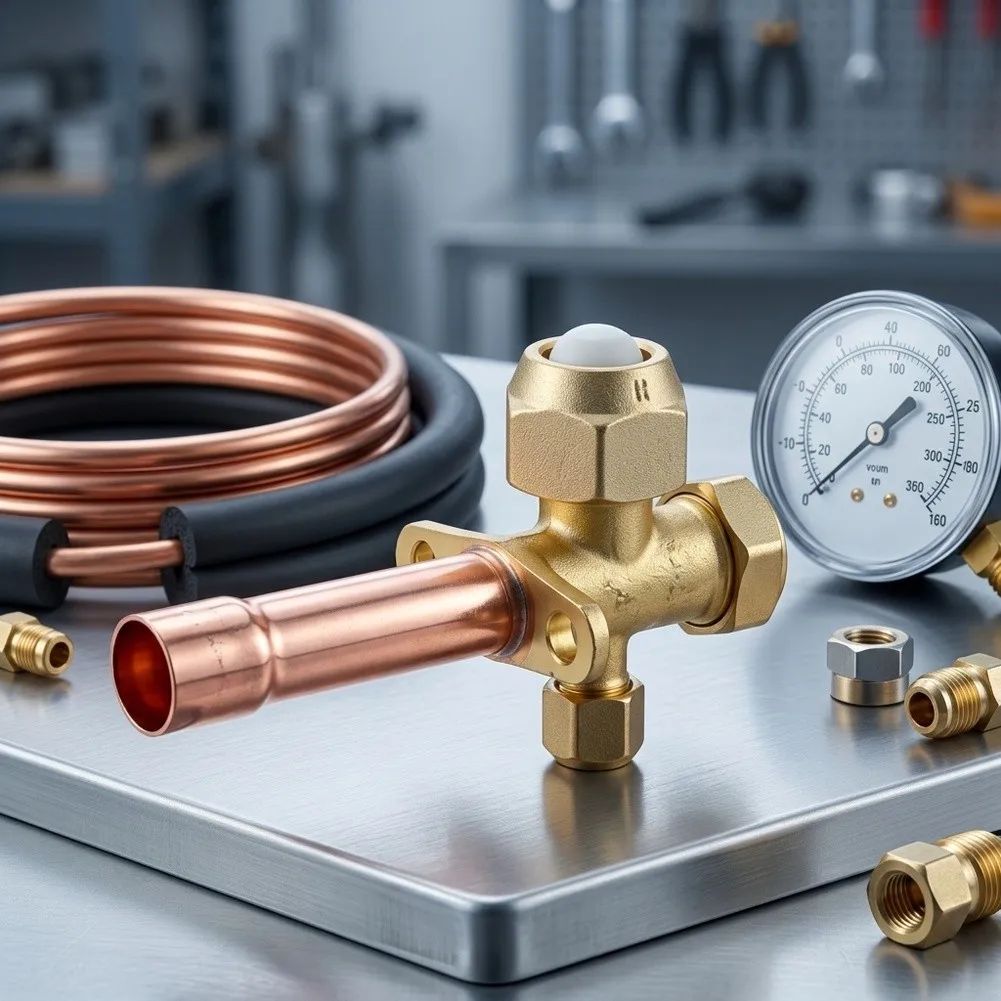 Brass Air Conditioner Stop Valve 3 Way Valve For Split System AC Cooling Heating Refrigeration Plumbing Hardware Fitting