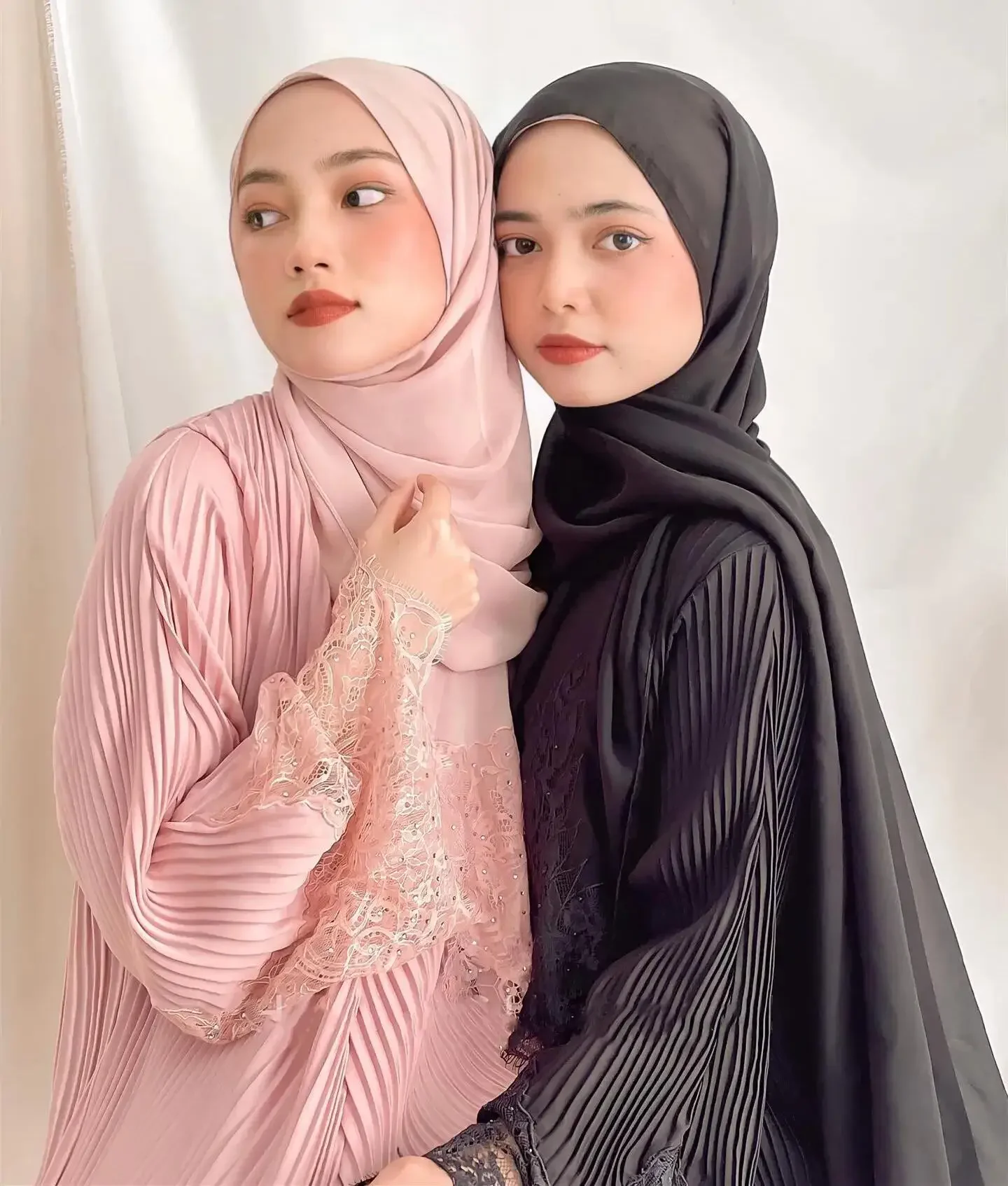 Ramadan Donne Musulmane Abito Hijab Pizzo Abaya Turchia Caftano Djellaba Islam Pieghettato Preghiera Indumento Abito Dubai Abito Caftano Kebaya