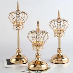 Golden Crystal Votive Candle Holder Crown Shape Tealight Candle Holders, Vintage Candlestick for able Centerpiece Wedding Gift