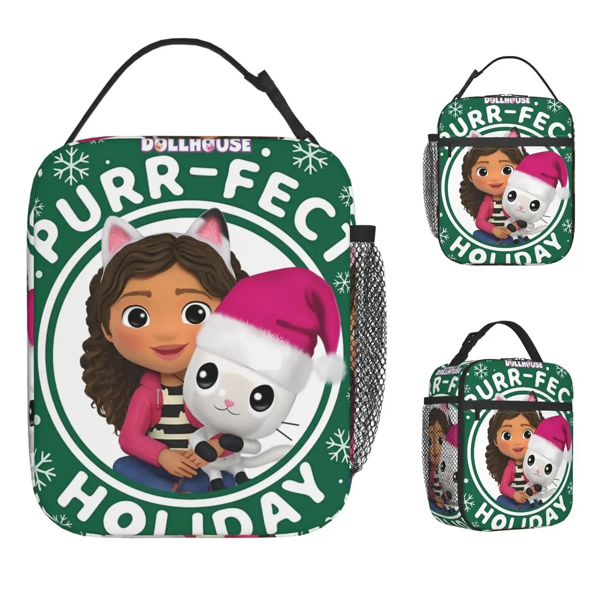 G-Gabby's Dollhouseds حقيبة الغداء الكبار الرجعية المدرسة المحمولة سستة مقاوم للماء طباعة الحرارية برودة علب الاغذية حمل #1