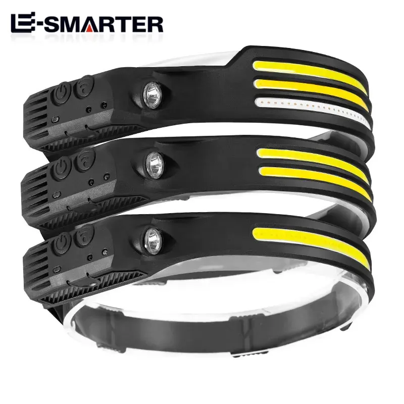 LED Induction Headlamp COB Sensor Head Lamp Rechargeable Built-in Battery Flashlight 6 Modes Outdoor Work Lighting Headlights