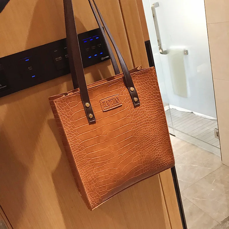 

Винтажная большая сумка с крокодиловым принтом, сумка через плечо из искусственной кожи в стиле ретро, женская модная сумка и портмоне