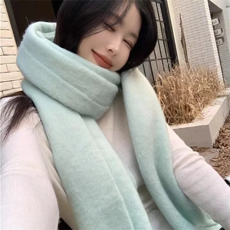 Korean Style Cashmere Solid Colors Women Scarf Winter Shawl and Wrap Bandana Pashmina Tassel Female Foulard Thick Blanket 2024