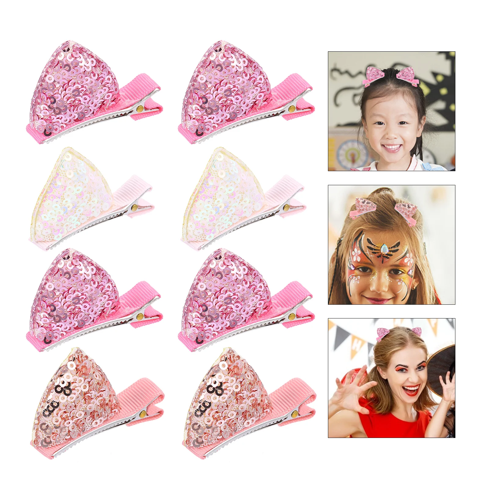 

4 Pairs Clips R om Color Cute Barrettes Comfortable Sequins Hair Clip Cat Ear Hair Clip Sequins Cat Ear Barrette Durable Safe