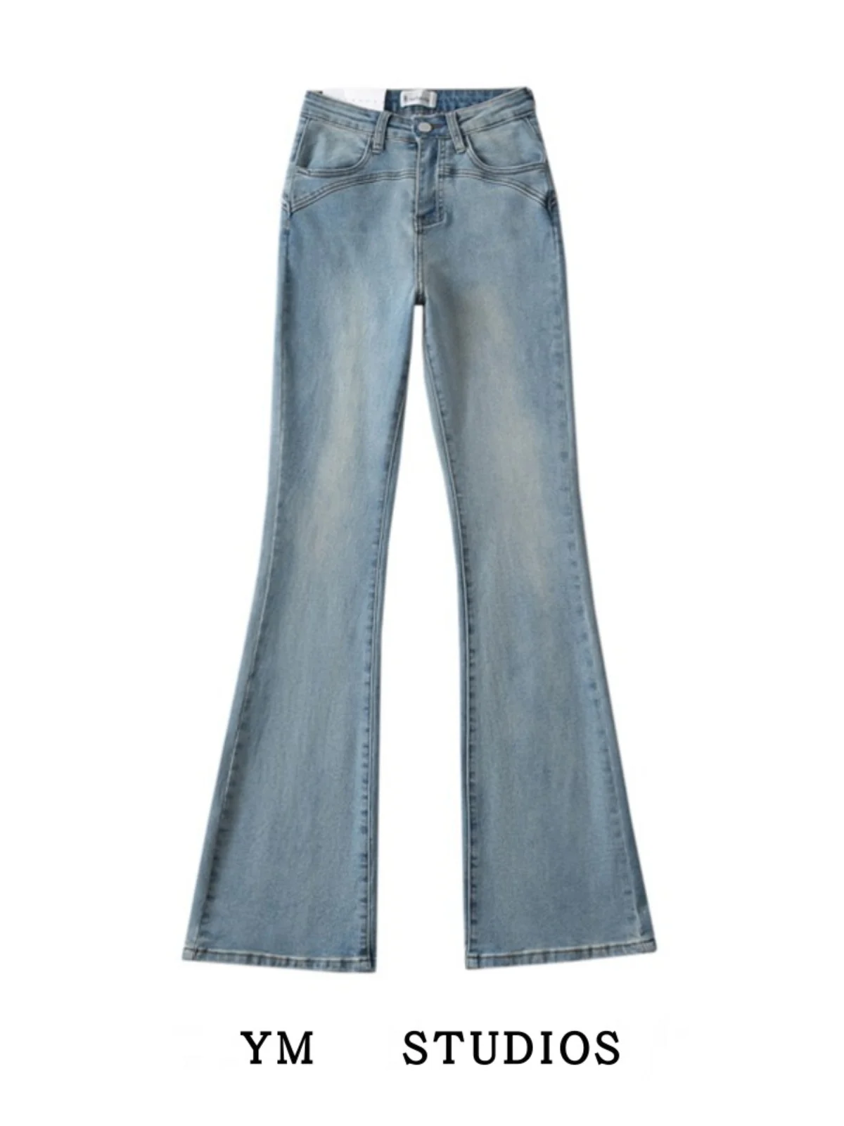 American High Street High Waist Elastic Peach Butt Jeans Women's Spring Autumn Elastic Slimming Micro Flared Pants Long Trousers