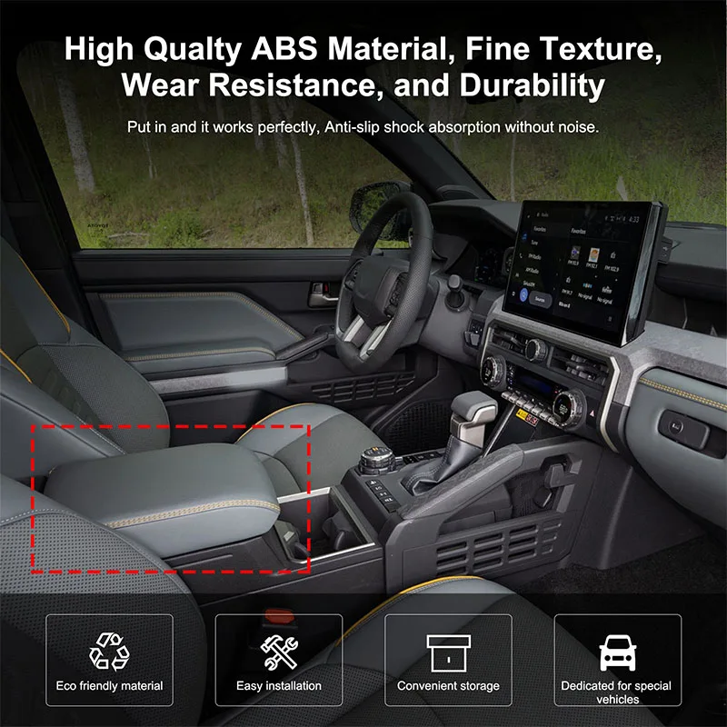 For Toyota Tacoma 2024+ ABS black car center console armrest box storage box mobile phone tray car interior accessories 1Pcs