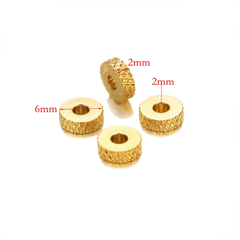 50pcs Stainless Steel 6mm Checkered Stainless Steel Wheel Beads Flat Scattered Beads Connectors For DIY Jewelry Making Findings