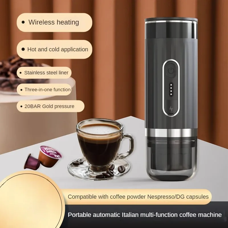 Portable Fully Automatic Espresso Capsule Coffee Machine Wireless Heating Outdoor Electric Coffee Machine Can Brew Coffee Powder