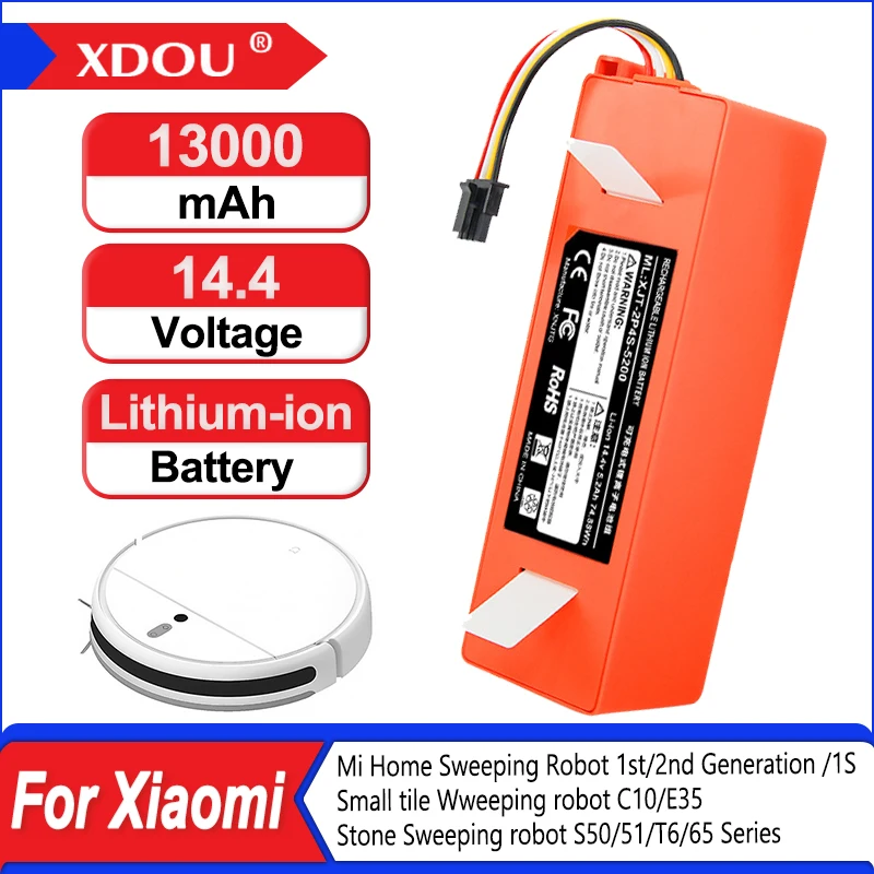 

New Replacement Battery For Xiaomi Roborock, Robotic Vacuum Cleaner, S55, S60, S65, S50, S51, S5 MAX, S6 Parts, 14.4V, 13000mAh