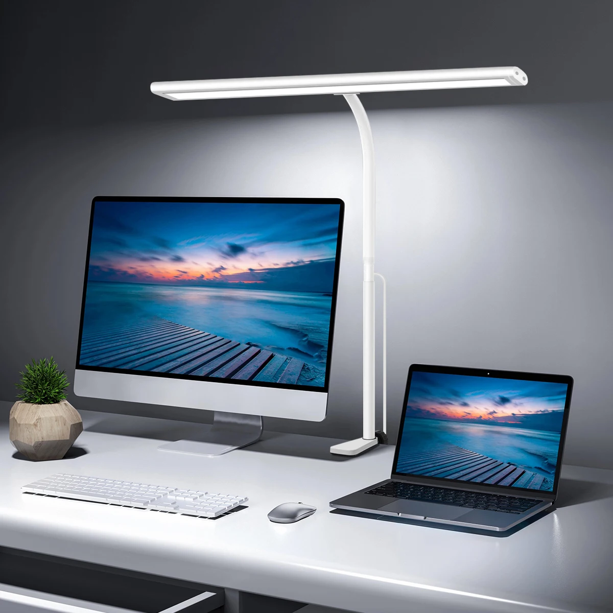 LED Desk Lamp for Office Home, Eye-Caring Desk Light Lamp with Stepless Dimming Adjustable Flexible Gooseneck And Light Color