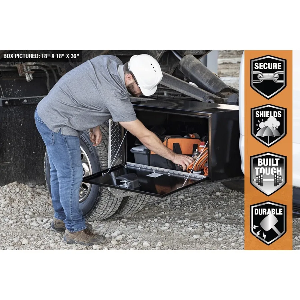 1702300 Black Steel Underbody Truck Box w/ T-Handle Latch, 18x18x24 Inch, Contractor Toolbox For Organization And Storage