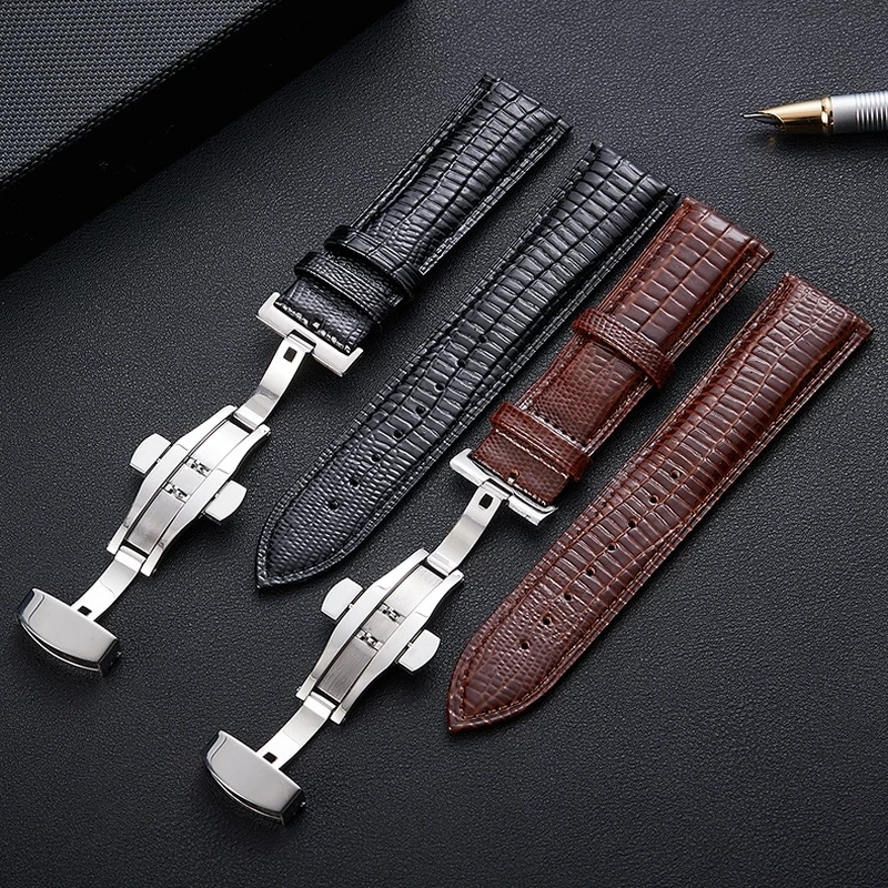 

Explosive Crocodile Skin Pattern Genuine Leather Strap Butterfly Buckle Lizard Pattern Watch Band 16mm 18mm 20mm 22mm