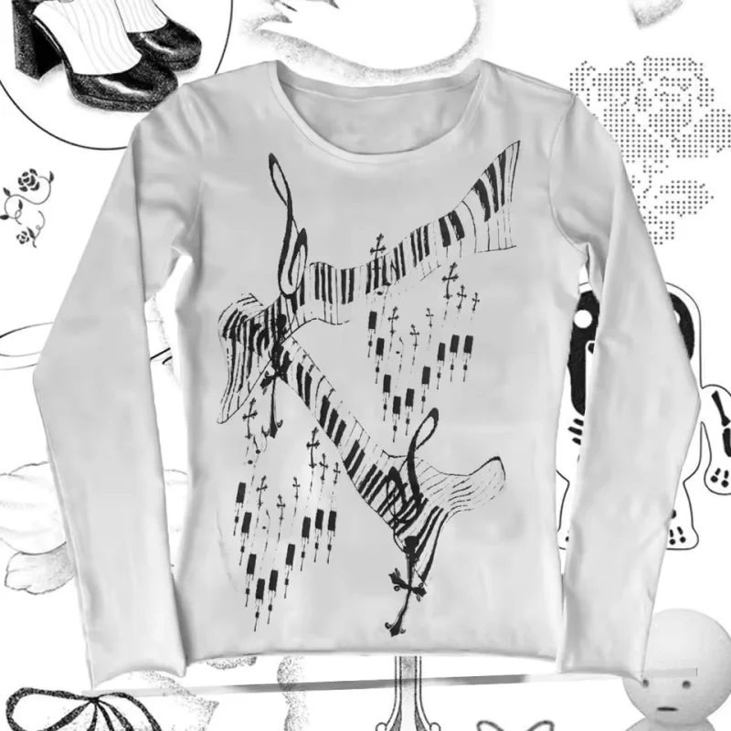 

Anime Girl Emo Grunge Clothes Y2k 90s Vintage Clothes for Women Women's Cropped 2000s Tops Long Sleeve Aesthetic Clothing