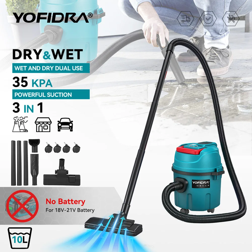 YOFIDRA 3IN1 aspirateur sec et humide électrique 35kPa nettoyeur de voiture sans fil avec réservoir Portable 10L pour broche de batterie Makita