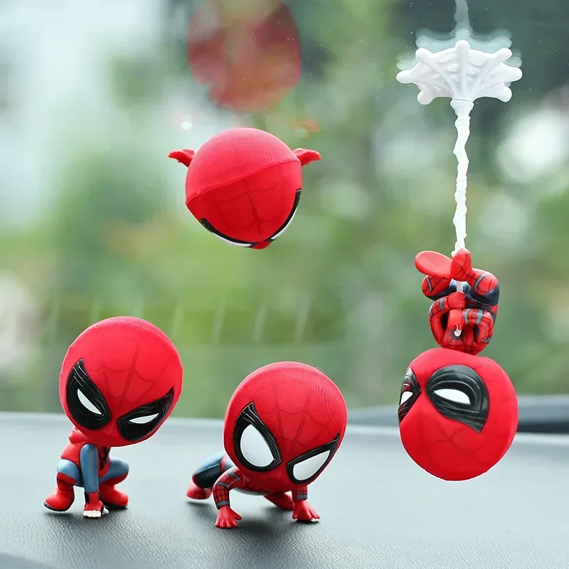 Marvel Spiderman Action Figure Q Version Kawaii Desktop Ornaments Bobblehead Car Decor Wall Hanging Gifts For Child