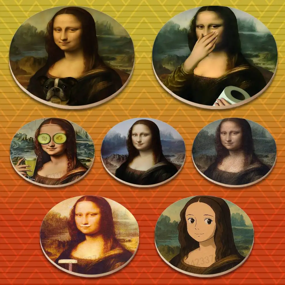 

Funny Art M-Mona L-Lisa Round Wooden Coasters Suitable for Drinks Tea,Coffee for anti-slip decoration in bars and cafes