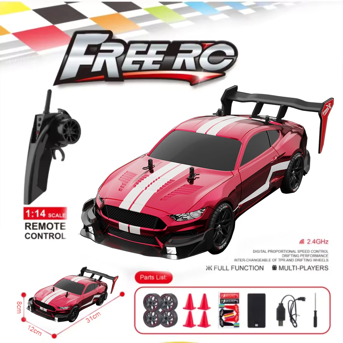 RTR MUSTANG 2.4G Drift Car 1:14 4WD Electric Remote Control Cars High Speed Racing Car RC Racing Car Toys for Children