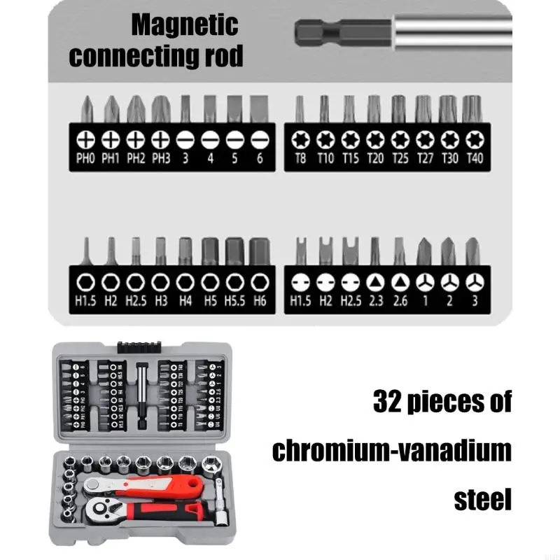 40je 48pcs Quick 1/4 Sockelschlüssel -Ratschen -Set Hexagonal Auto Repair Tool Wrench Ratchet Set professionelles