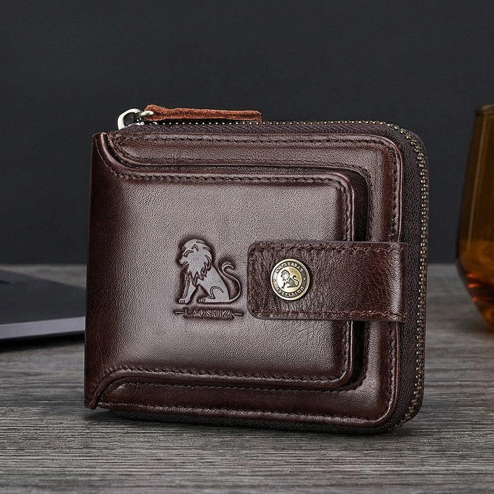 

Men's Genuine Leather Wallet Short RFID Blocking Cowhide Money Clip Casual Slim Bifold Purse with Coin Pocket Multi Card Holder