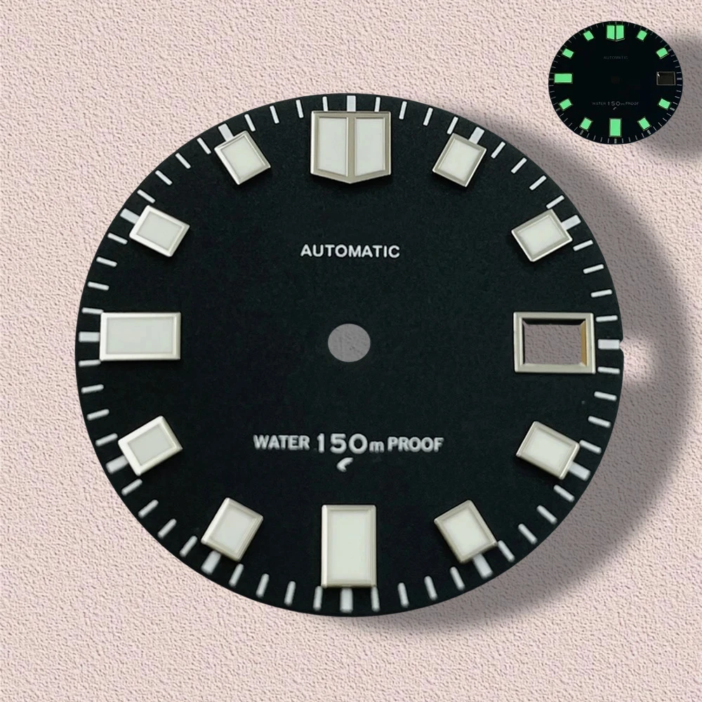 28.5mm S Logo Matte Dial Fit NH35/NH36/4R/7S Japanese Movement Green Luminous Diving High-Quality Watch Modification Accessories