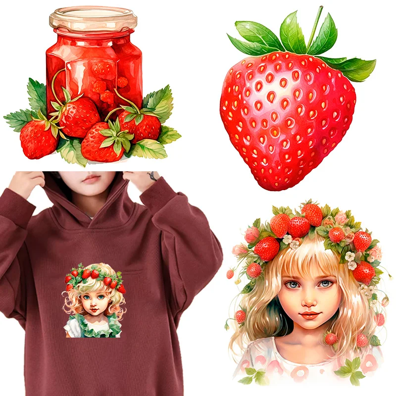 strawberry girl dtf Heat Transfer iron on transfer for clothing Iron On Patches Iron On Patches For ClothingThermal for Clothing