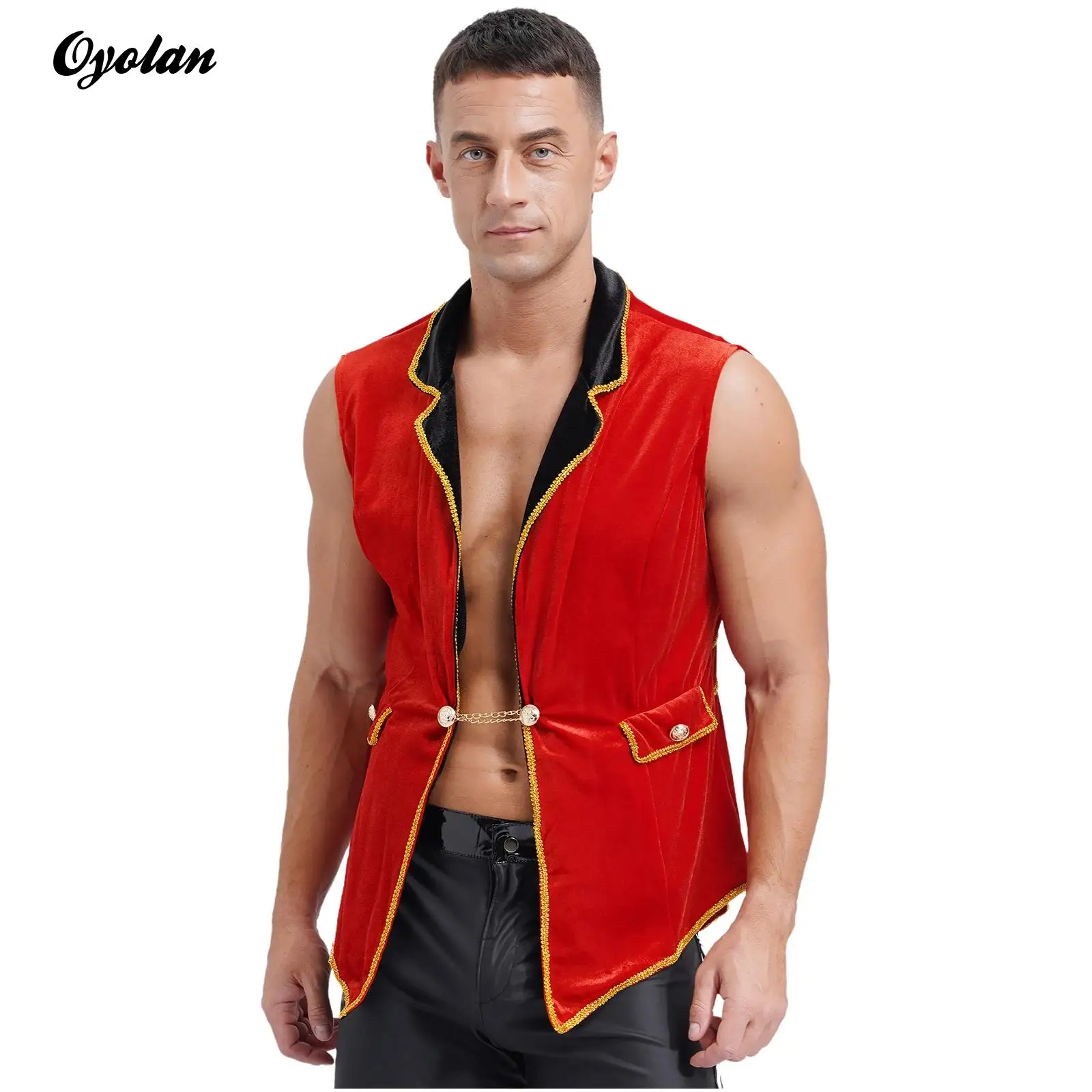 Veste gothique Renaissance pour hommes, Tailcoat Ringmaster, Costume Cosplay, Revers en fibre d'or, Détails, Velours, Y-LYus