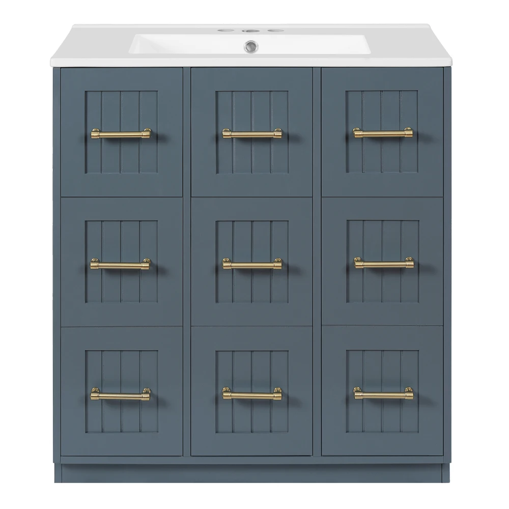 

30-дюймовый туалетный столик для ванной комнаты с раковиной и ящиками под креплением, окрашенной поверхностью, дверцами с мягким закрыванием, шкаф для ванной комнаты с выдвижным ящиком