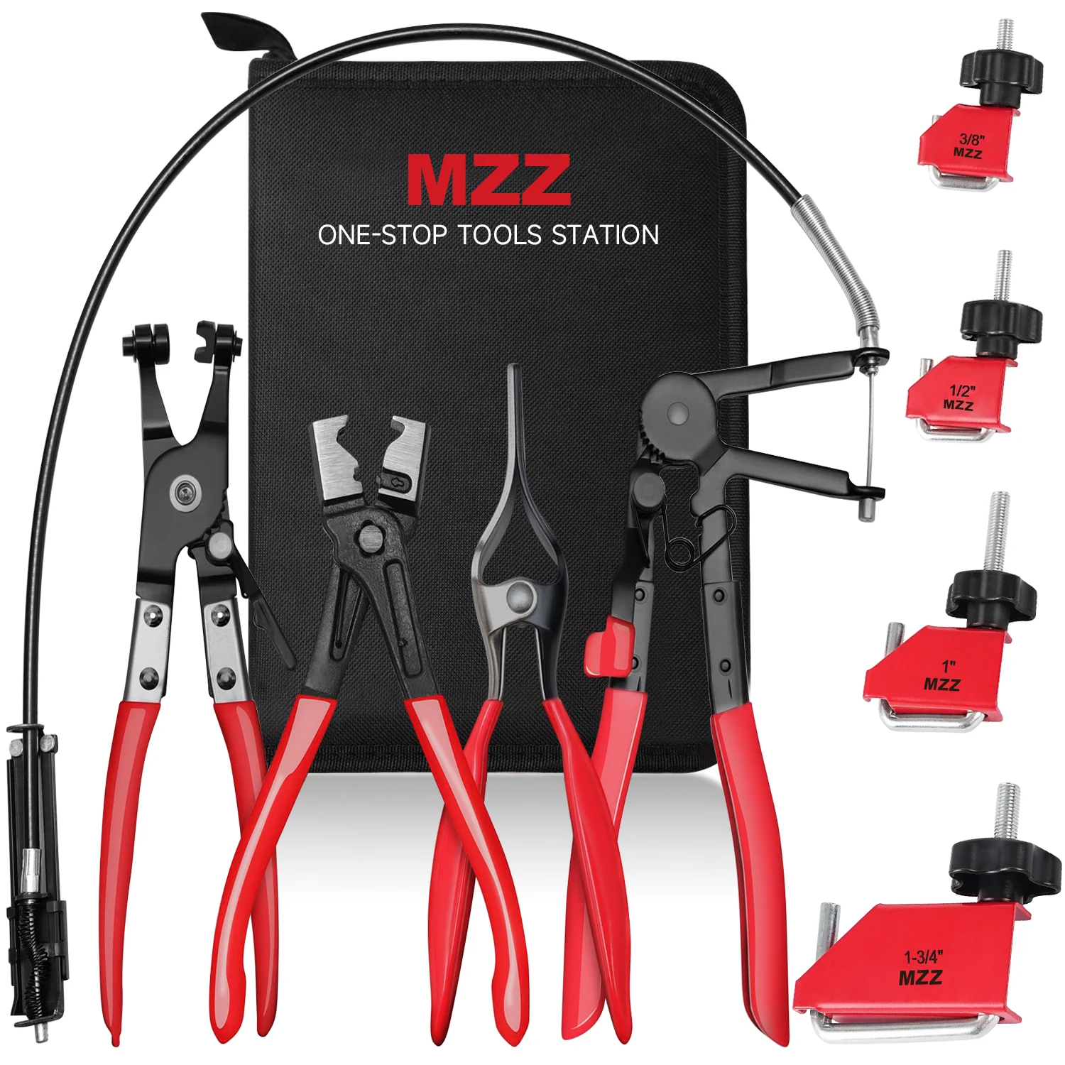 Hose Clamp Pliers Set for Auto Fuel, Oil, Coolant, Radiator Long Reach Wire Spring Plier,Hose Remover & Flat Band Clamp Tool