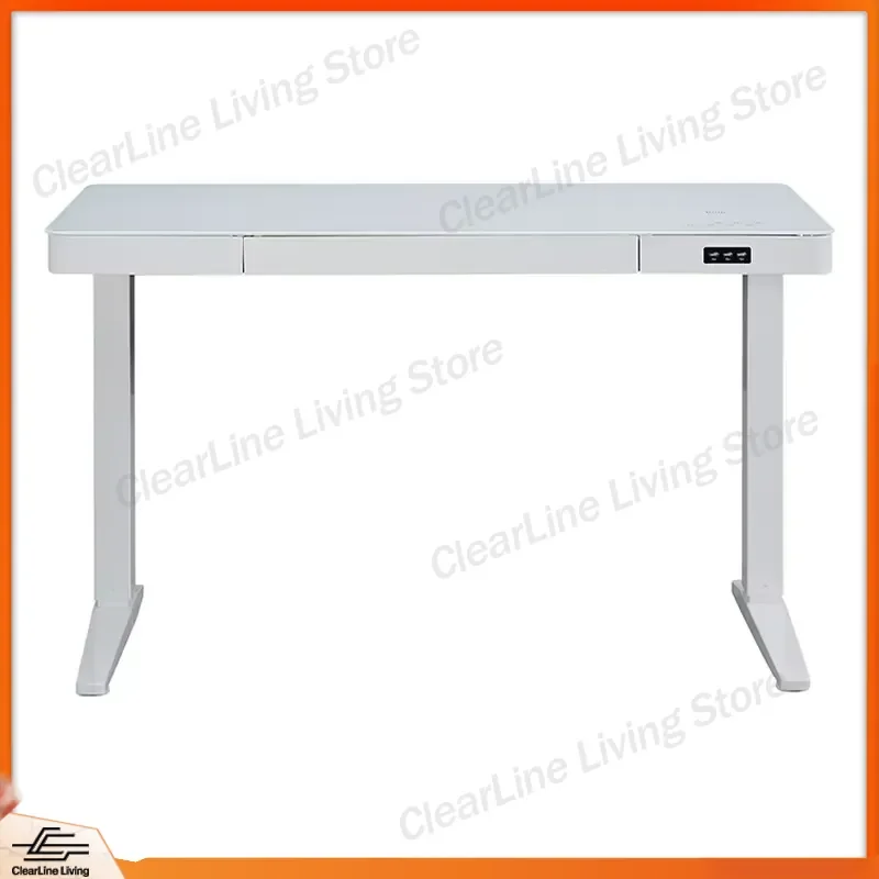 Modern Standing Desk with Tempered Glass Top Dual Motor Height Adjustable Ergonomic Home Office Desk with Drawers
