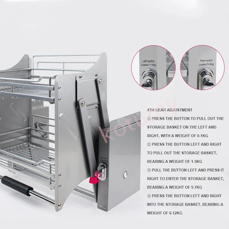 Kitchen Hanging Cabinet Lifting Pull-Down Kitchen Storage Rack Damping Buffer 4-speed Adjustment Dish&Bowl Drawer Baskets