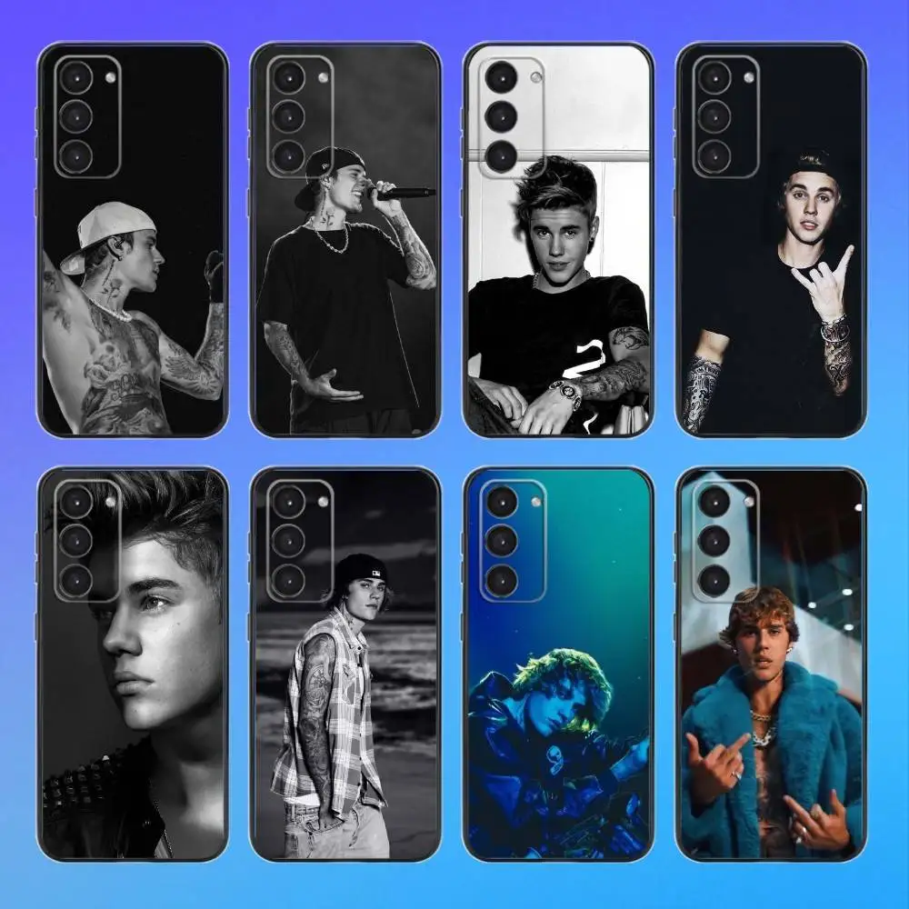 حافظة هاتف مغنية J-Justin Bieber لهاتف سامسونج A73، A72، A71، A70، A53، A52، A51 حافظة ناعمة سوداء