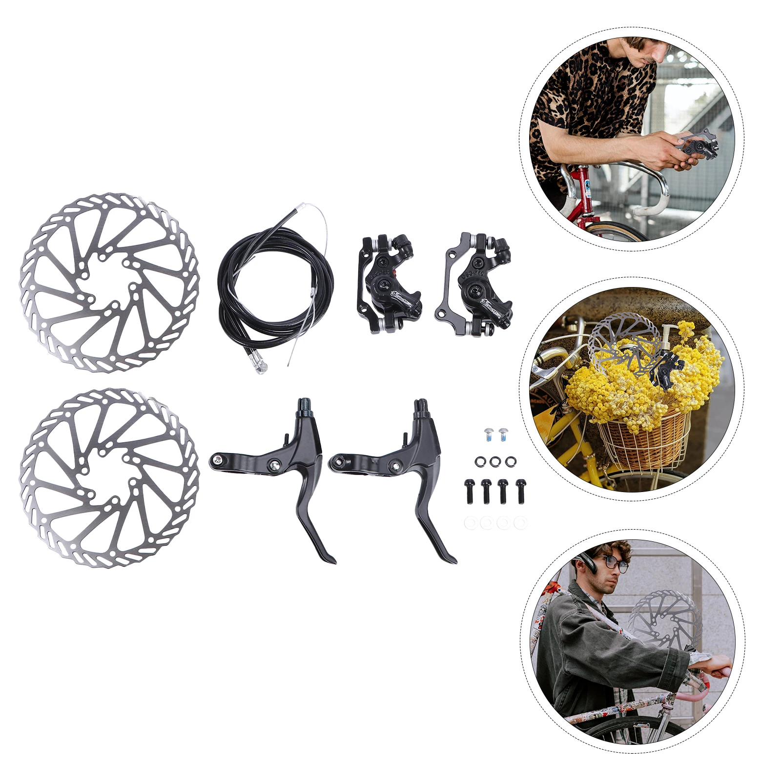 

Adjustable Mountain Bike Rear Disc Kit Complete Set Brake Cable Crank 2 Brakes For Diy Repairing Durable Design Fit Most