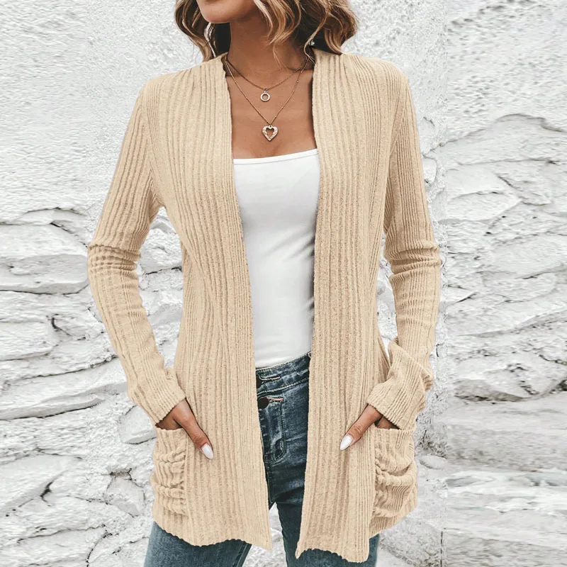 Nieuwe Lange Mouw Gebreide Trui Vrouwen Vesten Effen V-hals Gebreide Trui Vest Vrouwen Tops Sueter Feminino Truien 2025Q436