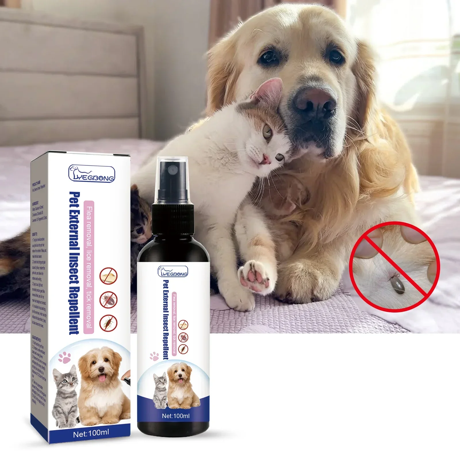 Spray anti-puces pour animaux de compagnie pour chats et chiens, formule aux huiles essentielles de plantes naturelles, tue les puces, les tiques et les poux, sans danger pour une utilisation intérieure et extérieure