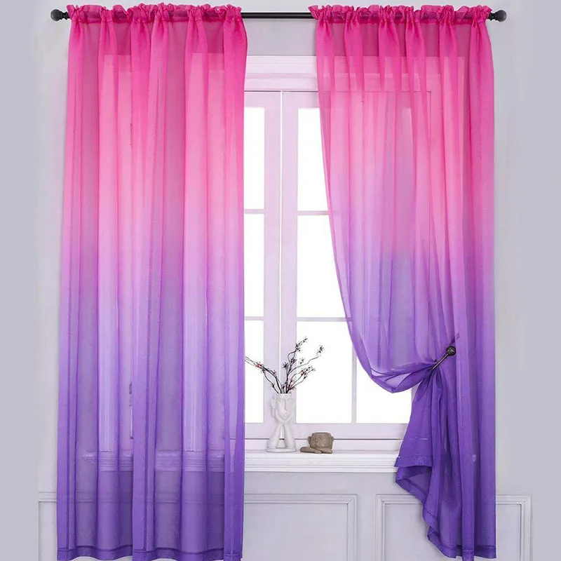 Fashion Roman Curtain Reversible Sheer Window Curtains Voile Rod Pocket Gradient Ombre Drap Bedroom Balcony Living Room Decor