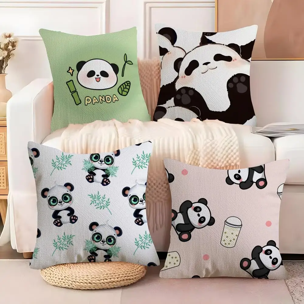 Lovely Panda Cushion Cover Soft Plush Fabric Double-Sided Printed Sofa Cushion Cover for All Seasons Home Decor Gift