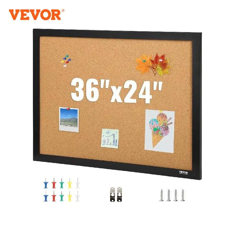 VEVOR Cork Board 36x24/24x18 in Bulletin Board W/ MDF Sticker Frame Vision Board Includes 10 Pushpins for Display and Decoration