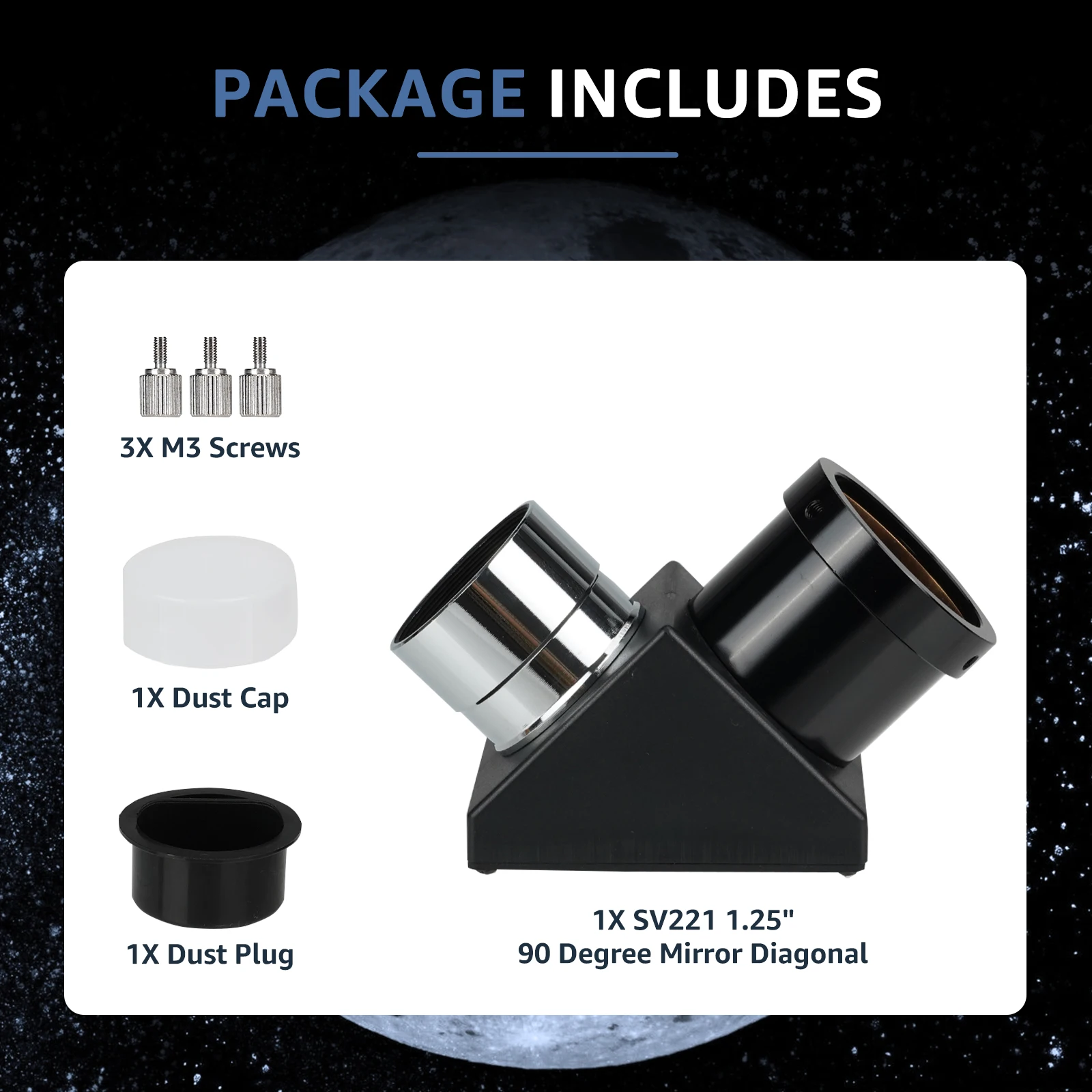SVBONY SV221 1.25-inch 90 Degree Mirror Diagonal Brass Compression Rings with Internal Extinction Design for Refractor Telescope