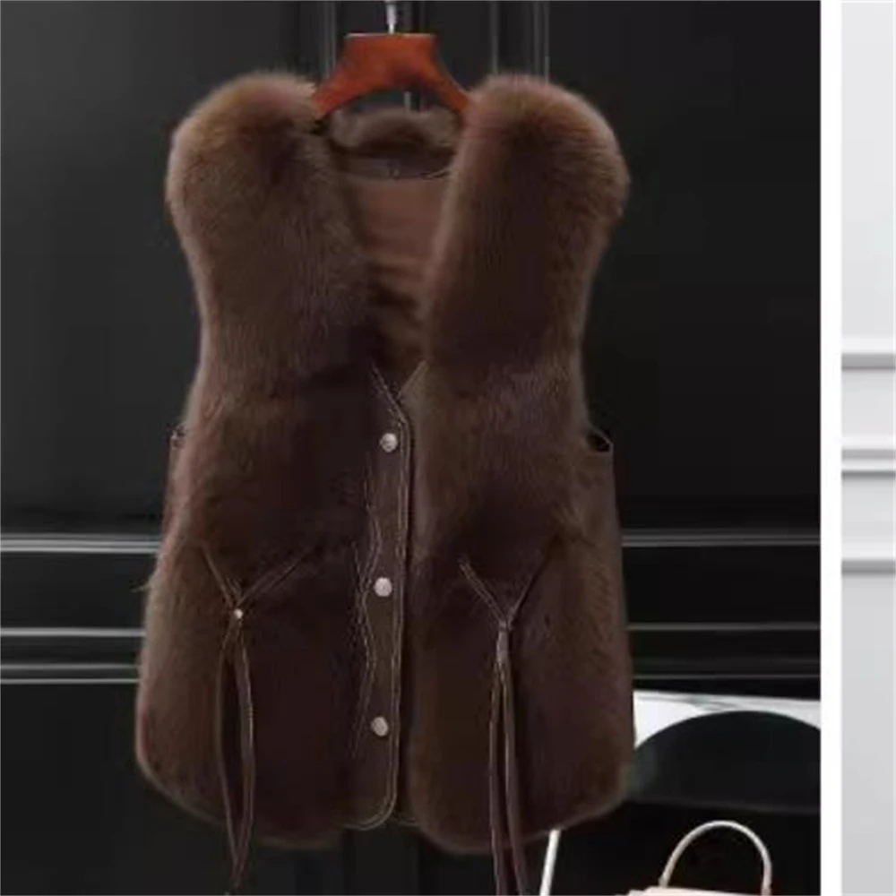 Moda imitação de pele colete estilo jovem outono casaco inverno novo estilo feminino haining coletes curtos simples colete de pele