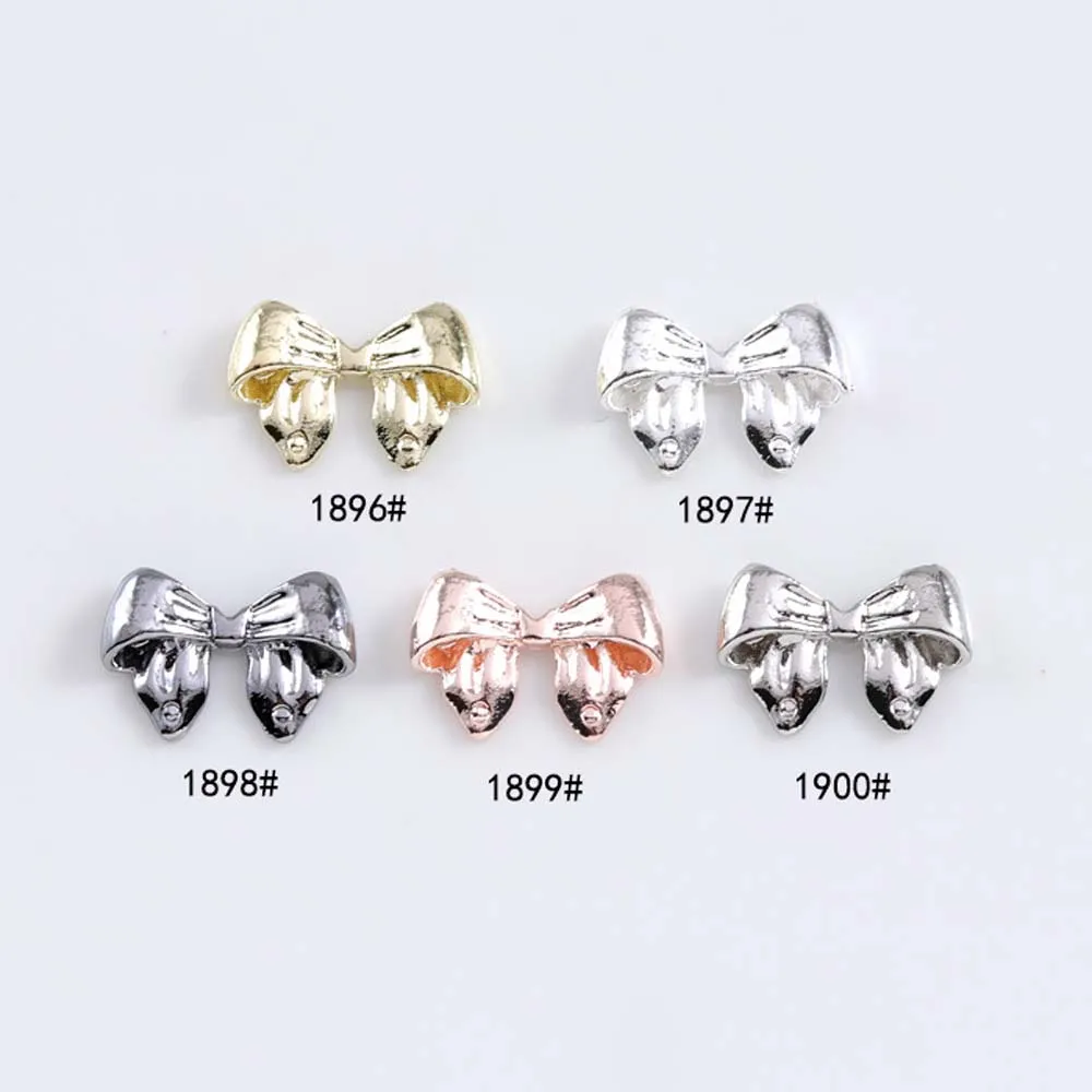 3D Bow Tie Nail Art Charms 10pcs Metal Rose Gold/Silver/Black/Grey Luxury Alloy Parts Bow Knot Manicure Nail Decorations Jewelry