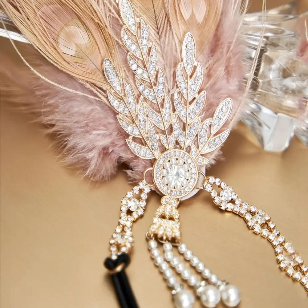 Retro Vintage Feather Headband Elegant 1920s Cosplay Dress Headwear Makeup Party Diamond Hair Accessories Women