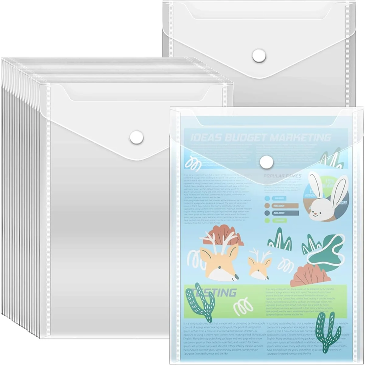 AA98 20 Pcs Small Plastic Envelopes with Snap Closure,Reusable Stamp and Die Storage Pockets, Waterproof Clear Envelope Pouch