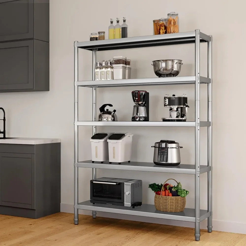 

Stainless Steel Shelves, 5 Tier Storage Shelf, Heavy Duty Shelving for Kitchen Garage Office Restaurant Warehouse