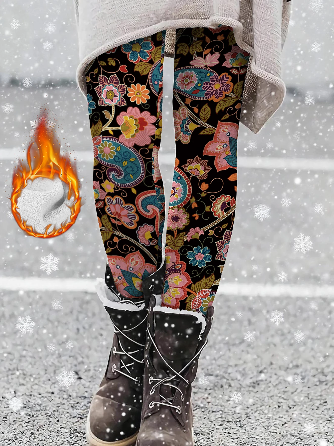 Winter Thick Lamb Fleece Leg Warmers Boho Floral Thermal Leg Sleeves For Women