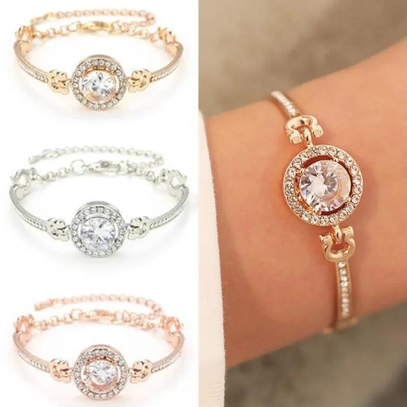 New Personality Noble Rhinestone Charm Bracelet for Women Golden Rose Gold Married Bracelet Women Fashion Jewelry Pulseras Mujer