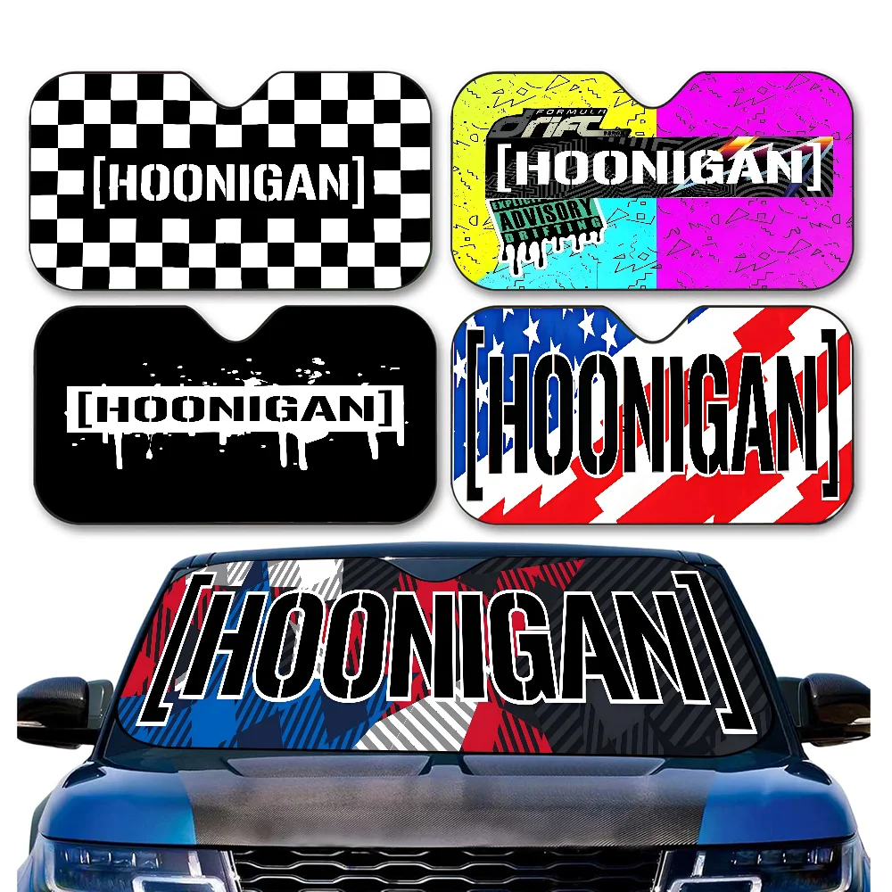Hoonigan Driven By Passion Racing Logo Car Window Sun Shade Windshield Anti-UV Protection Front Rear Windshield Block Cover