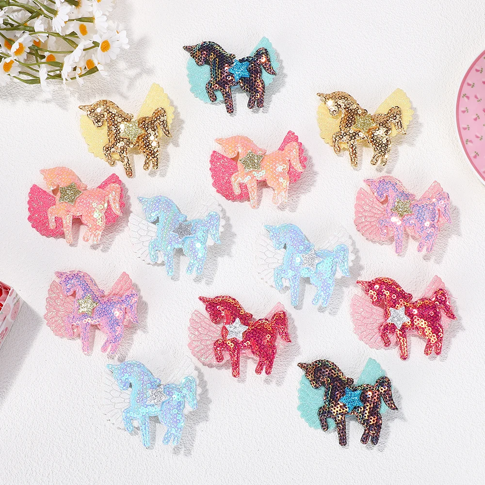 30 sztuk cekiny spinki do włosów dla dziewczynek jednorożec brokatowe skrzydła spinki do włosów błyszczące gwiazdy spinki do włosów losowy kolor dziecięce akcesoria do włosów
